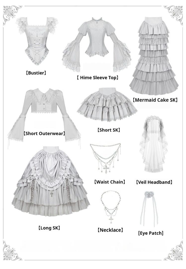 With PUJI - Letter and Poetry ﾂｷ Humanoid Robot - Silver Gothic Lolita Mermaid Skirt Set