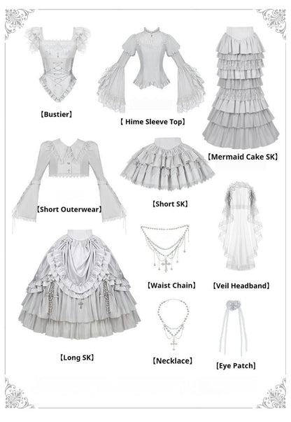 With PUJI - Letter and Poetry ﾂｷ Humanoid Robot - Silver Gothic Lolita Mermaid Skirt Set