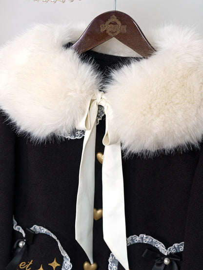 Dream Magic Box - Milk Puff - Winter Fleece-lined Sweet Lolita Coat, Detachable Collar