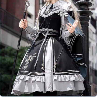 CHUNLV LOLITA - Dark Night Contract - Blue Military Lolita Dress Suit Skirt Elegant OP Cape