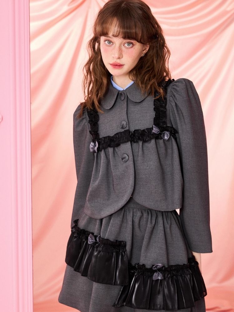 Half Skirt Bowknot Bubble Sleeve Set【s0000006965】