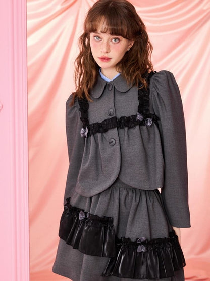 Half Skirt Bowknot Bubble Sleeve Set【s0000006965】