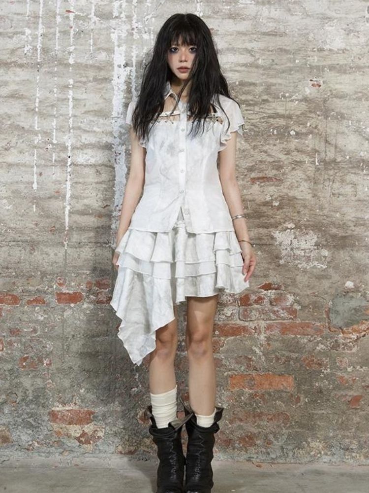 Stitching short-sleeved shirt【s0000003211】