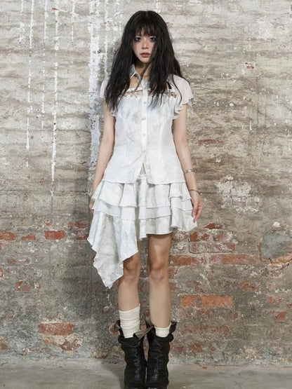 Stitching short-sleeved shirt【s0000003211】