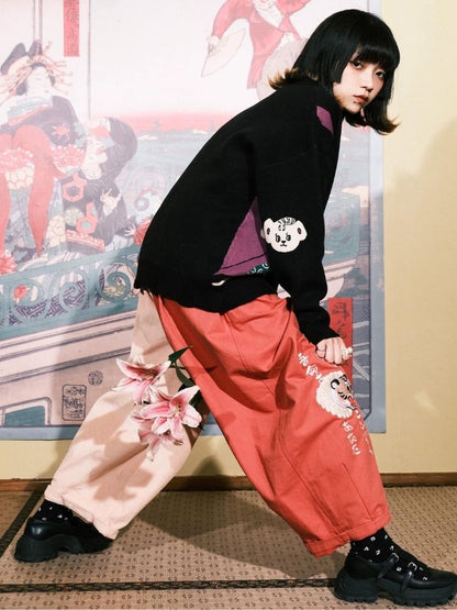 Two-color stitching wide-leg pants【s0000003617】