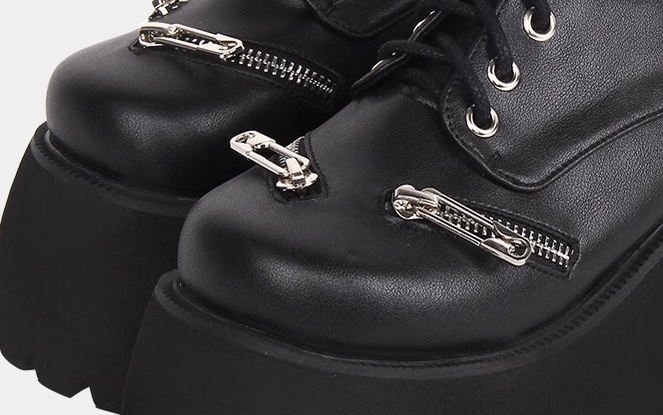 Angelic Imprint - Punk Lolita Round Toe Black Platform Shoes