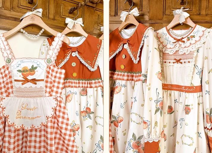 Mademoiselle Pearl - Persimmon - Autumn Persimmon Print Lolita OP JSK SK Dress