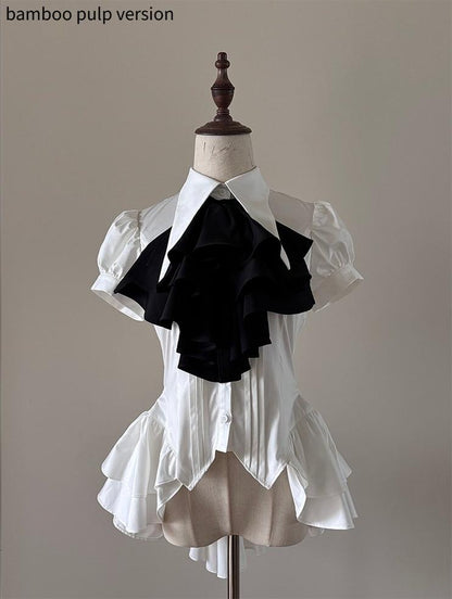 FlowerFairyDaily - Midnight Prayer - Solid Lolita Shirt with Flowing Tiered Back Hem