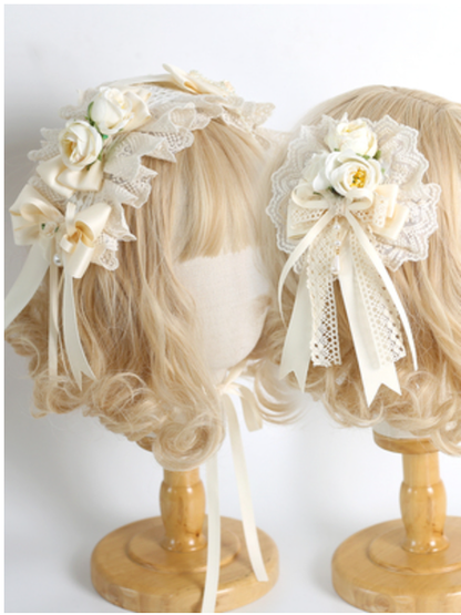 Xiaogui - Sweet Lolita Ivory Lace bow Hair Accessories