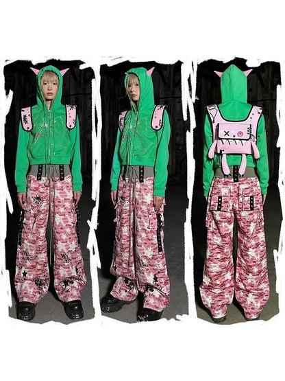 Crackle Print Pointed Short Sweatshirt Jacket【s0000004815】