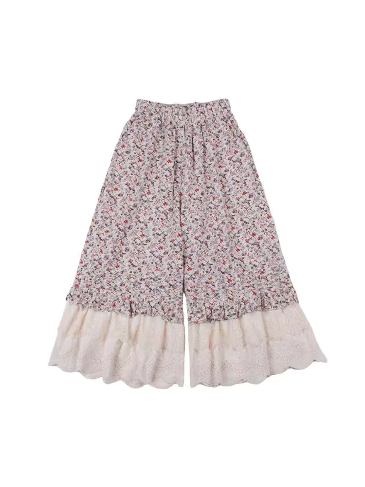 Peplum Printed Embroidered Spliced Lace Wide Leg Pants【s0000007943】