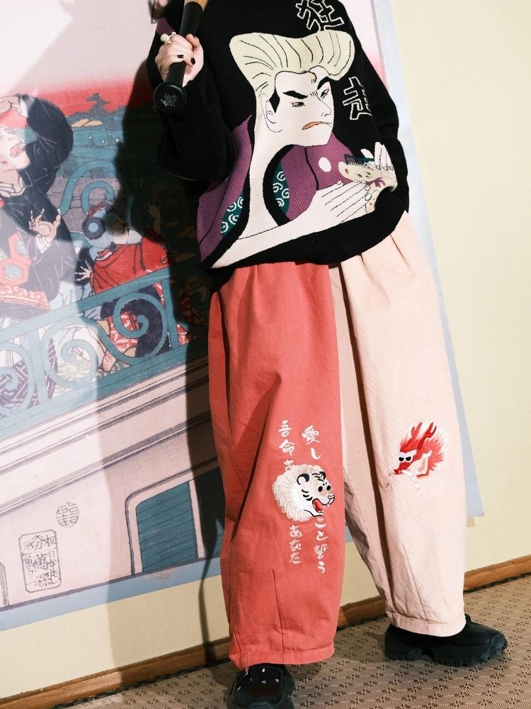 Two-color stitching wide-leg pants【s0000003617】