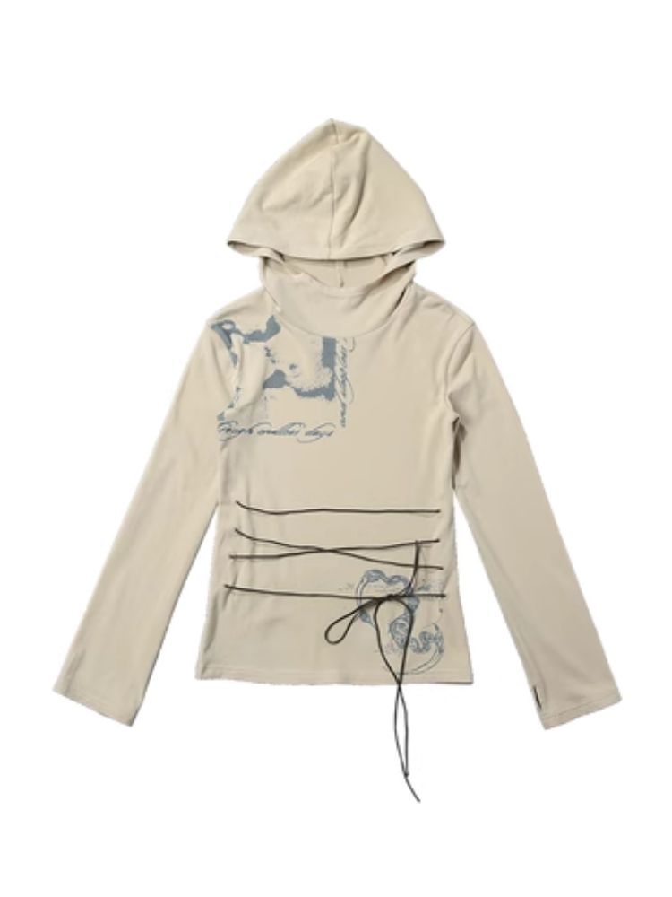 Printed Tie Waist Hooded Sweatshirt【s0000005739】