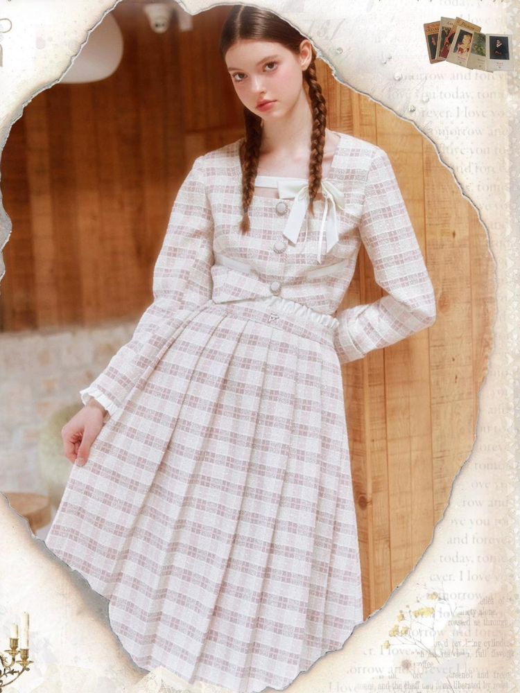 Fragrance Style Plaid Pleated Skirt Suit【s0000003452】