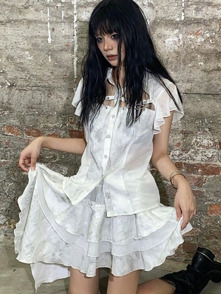 Stitching short-sleeved shirt【s0000003211】