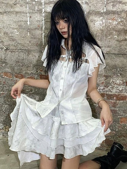 Stitching short-sleeved shirt【s0000003211】