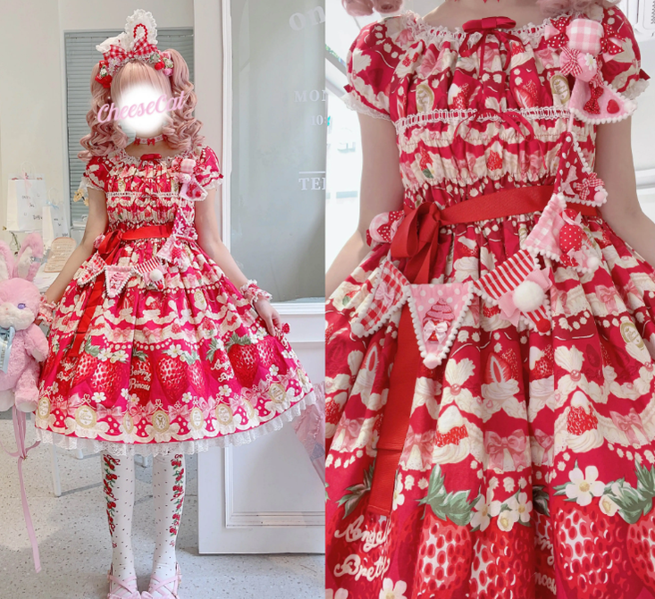 Cheese Cat - Sweet Lolita Plaid Candy Bow Flags Brooch