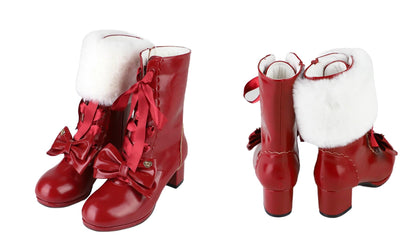 Sheep Puff - Snowy Mochi - Kawaii Lolita Winter Boots, Detachable Fur Trim