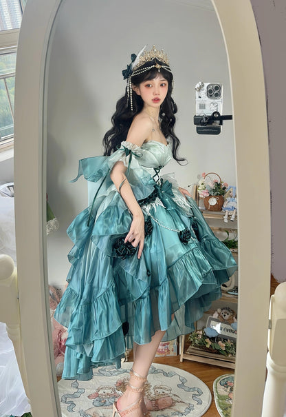 Meowing and Fruity - Swan Wonderland - Fairy Lolita JSK with High-Low Hem