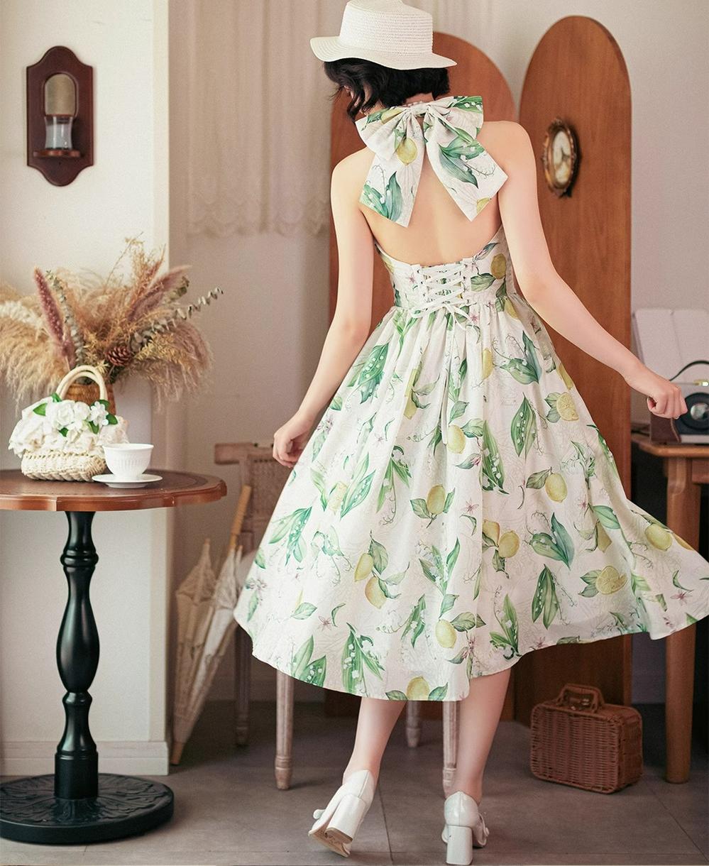 Forest Wardrobe - Afternoon Forest - Vintage Lolita Dress Halter Neck Open Back