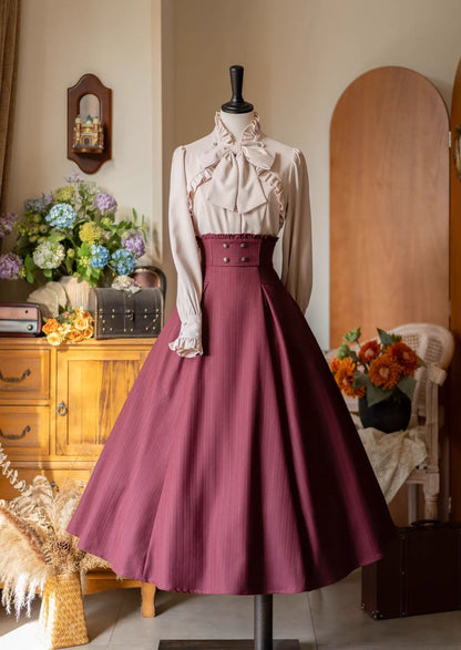 Forest Wardrobe - Forest Log - Classic Lolita Fishbone Striped Skirt, Side Pockets