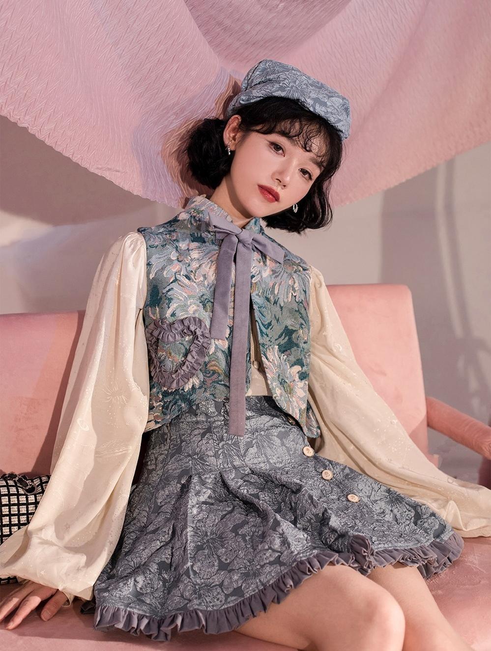 ZJstory - Gilded Age - Vintage Lolita Vest Suit Oil Painting Style Skirt Coat