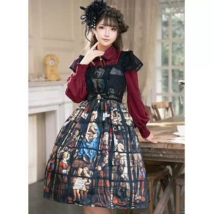 Surface Spell - Ship to Wonderland - Classic Lolita Shirt With Vine Embroidery/Brooch