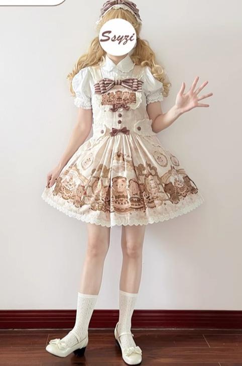 Akiyama Future Studio - Cute Lolita Salopette Dress Bear Print