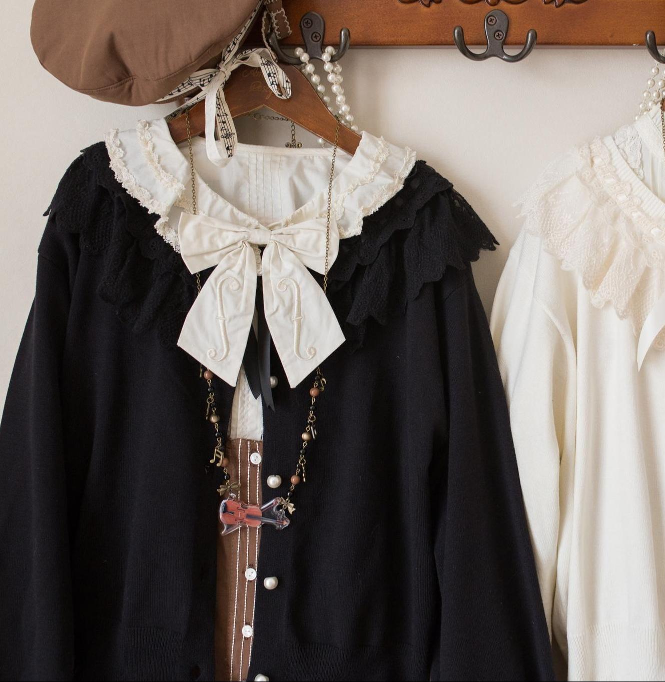 MIST - Graceful Dream - Retro Kawaii Lolita Sweater Cardigan, Ruffled Lace Neckline