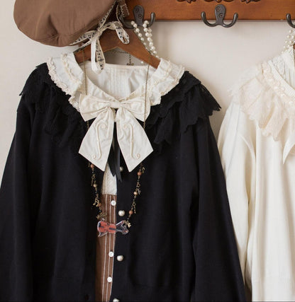 MIST - Graceful Dream - Retro Kawaii Lolita Sweater Cardigan, Ruffled Lace Neckline