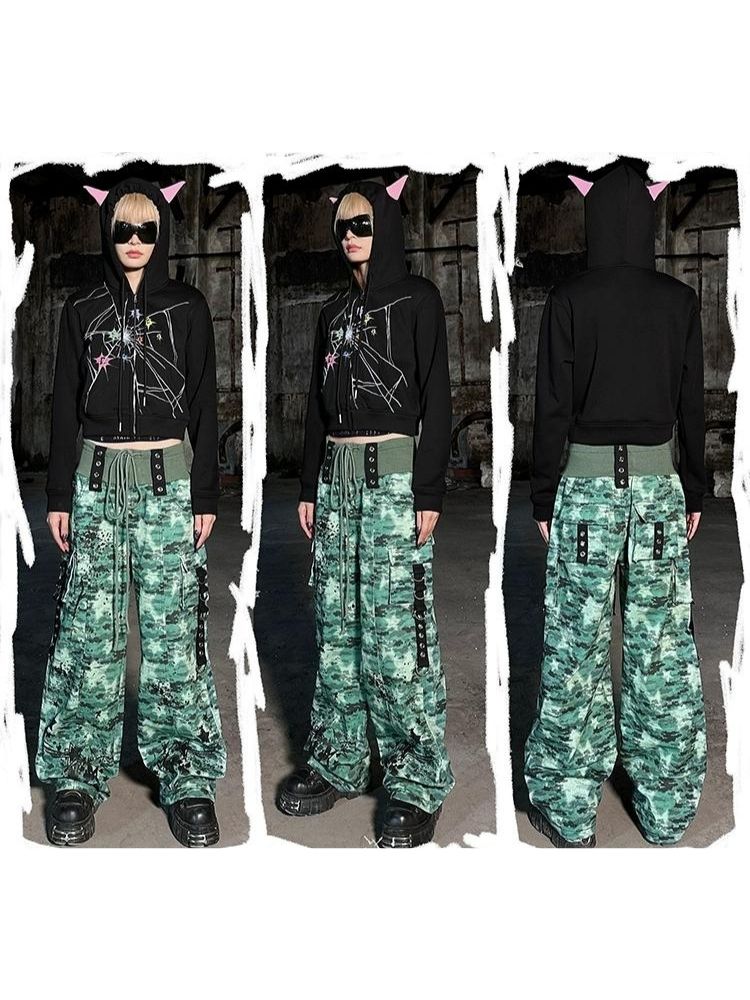 Crackle Print Pointed Short Sweatshirt Jacket【s0000004815】