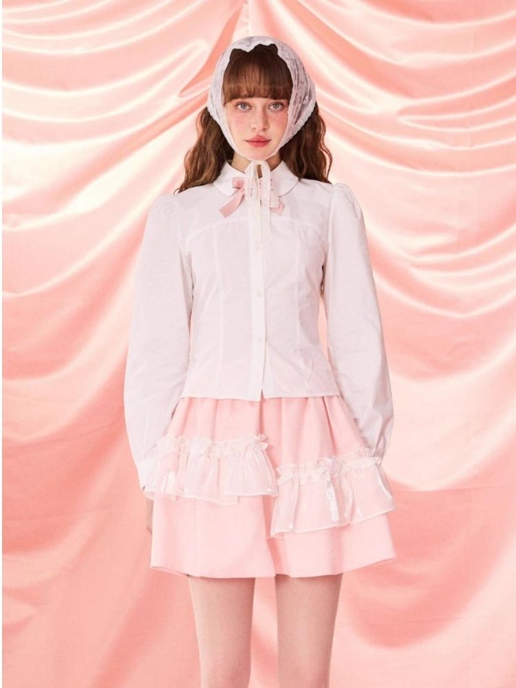 Half Skirt Bowknot Bubble Sleeve Set【s0000006965】