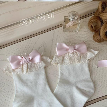 Roji Roji - Cotton Lolita Socks Lace Bow White Socks