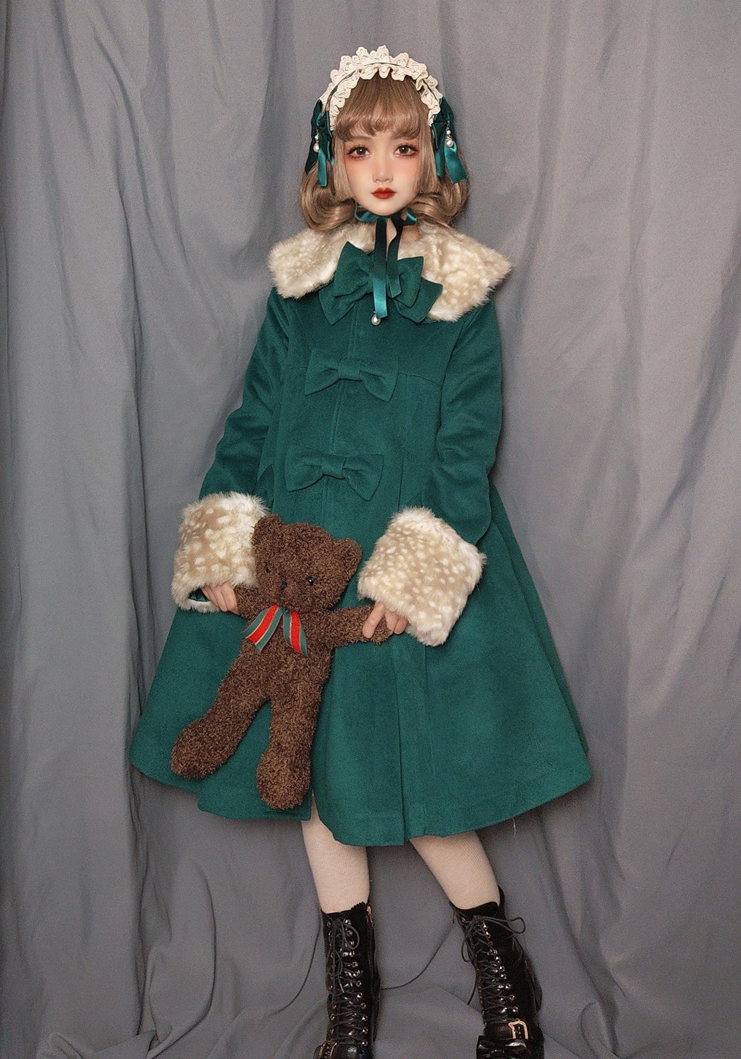 Unideer - Winter Lolita Coat Wool Bow Overcoat
