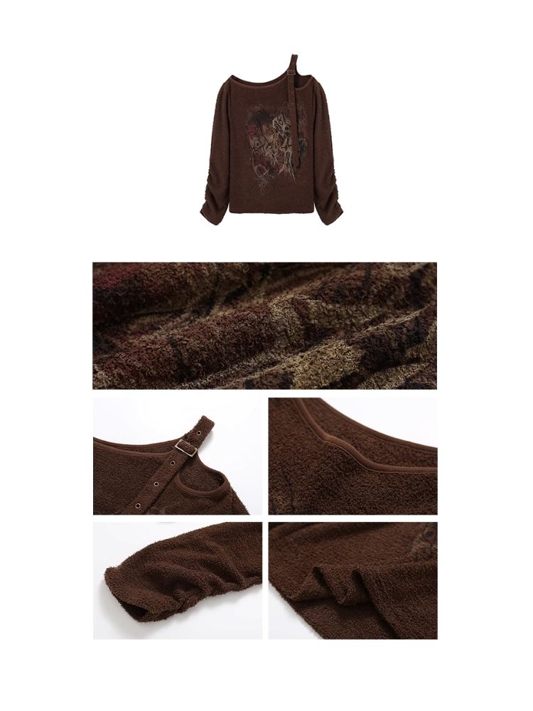 Retro Strapless Long Sleeve Printed Loose Sweatshirt【s0000007109】