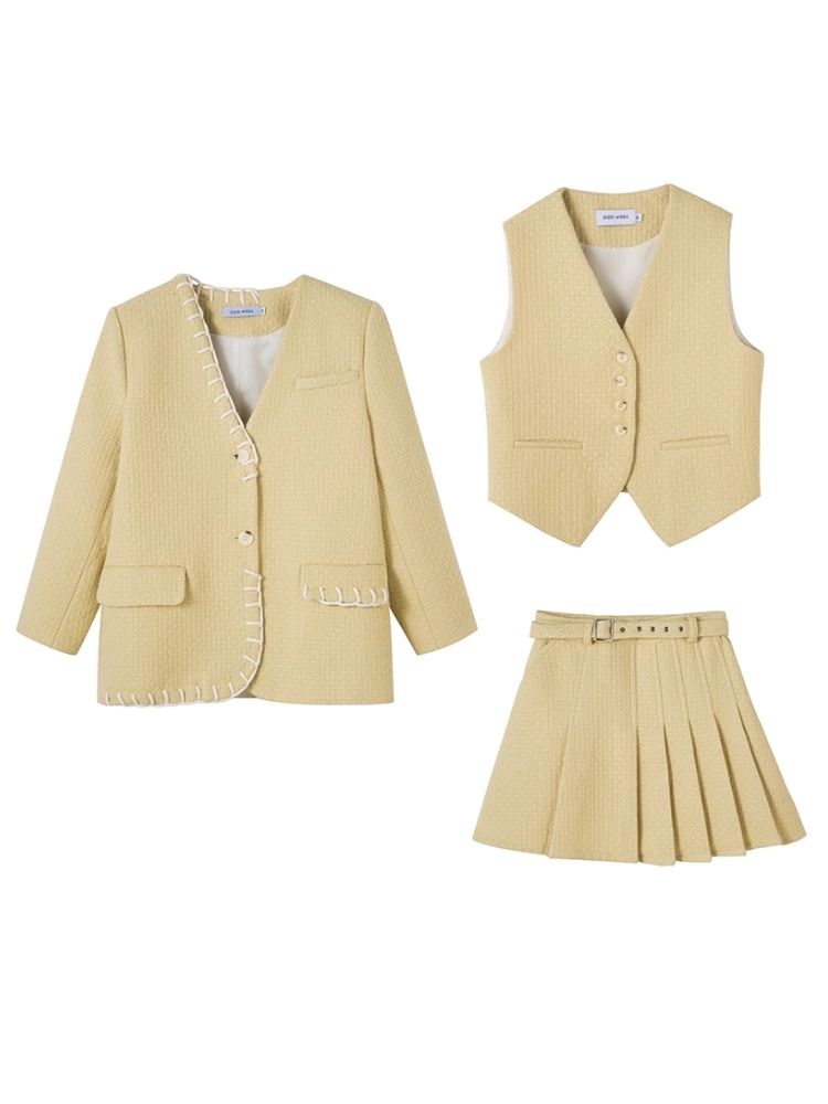 Vest jacket and high waist pleated skirt【s0000003969】