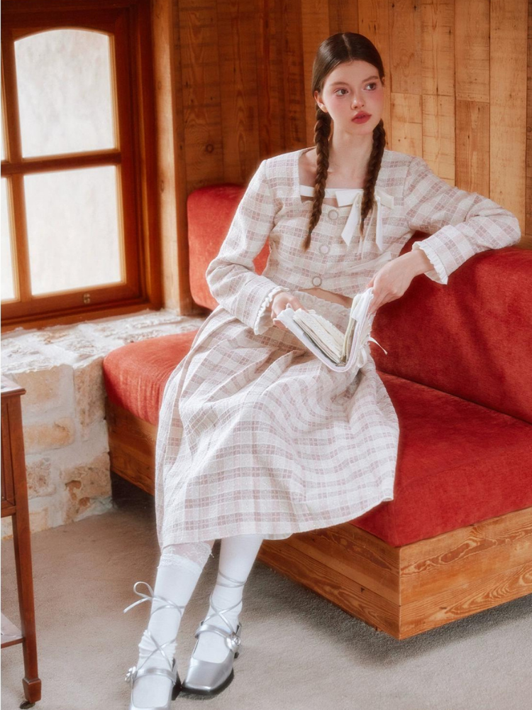 Fragrance Style Plaid Pleated Skirt Suit【s0000003452】