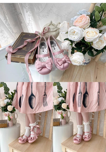 MODO - Sissi - Sweet Lolita Shoes Satin Low Chunky Heels with Bow