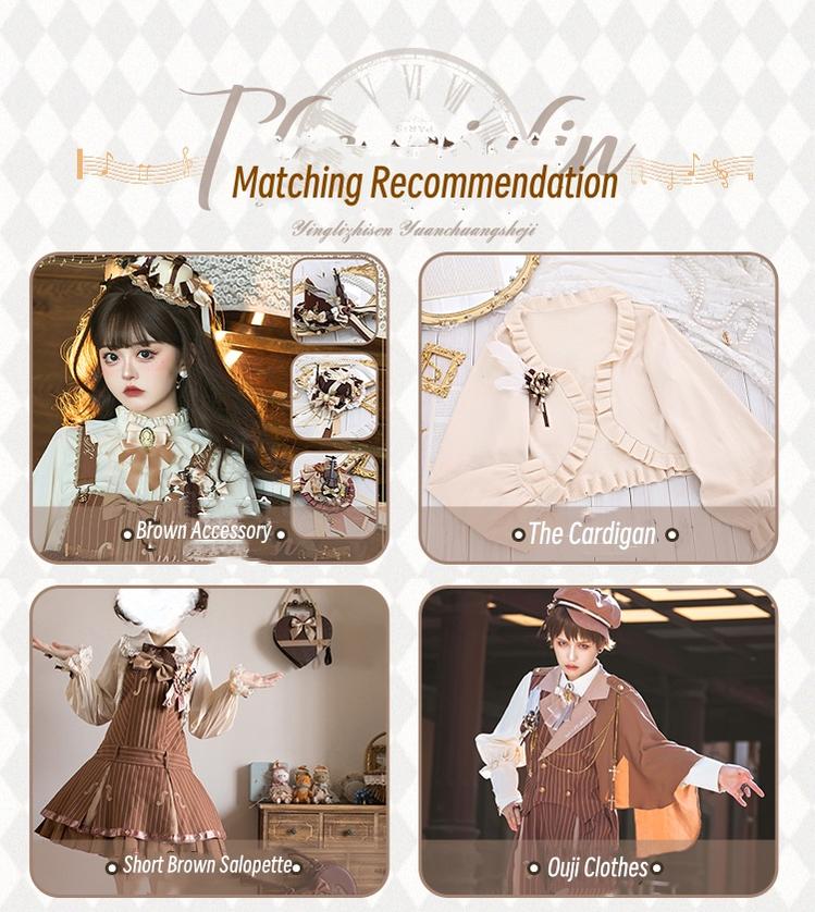 Forest Fluorescent Carps - Classic Lolita Salopette Set Violin Preppy Style Dress