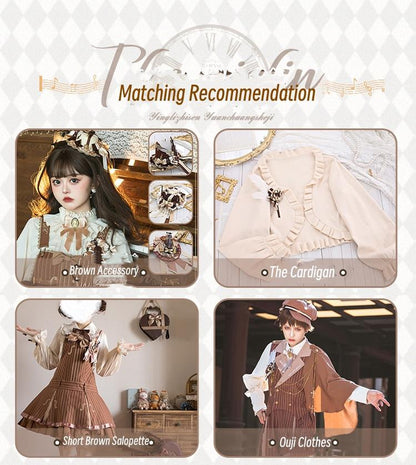 Forest Fluorescent Carps - Classic Lolita Salopette Set Violin Preppy Style Dress