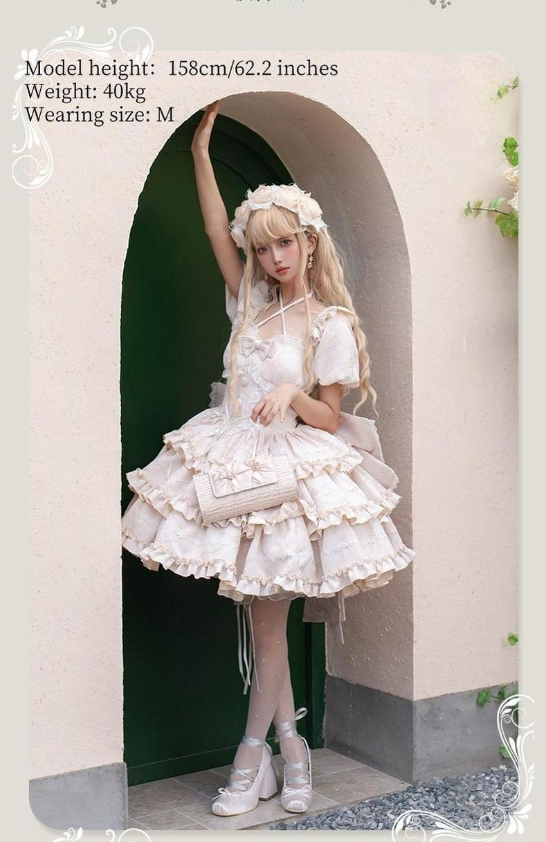 OCELOT - Puff Rose - Sweet Lolita OP Princess Bow Trailing Lolita Dress