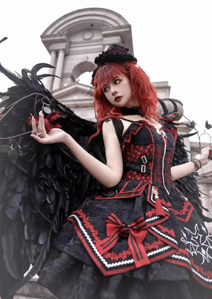 OCELOT - Dark Bat Motion - Gothic Lolita JSK Black Red Goth Jumper Dress