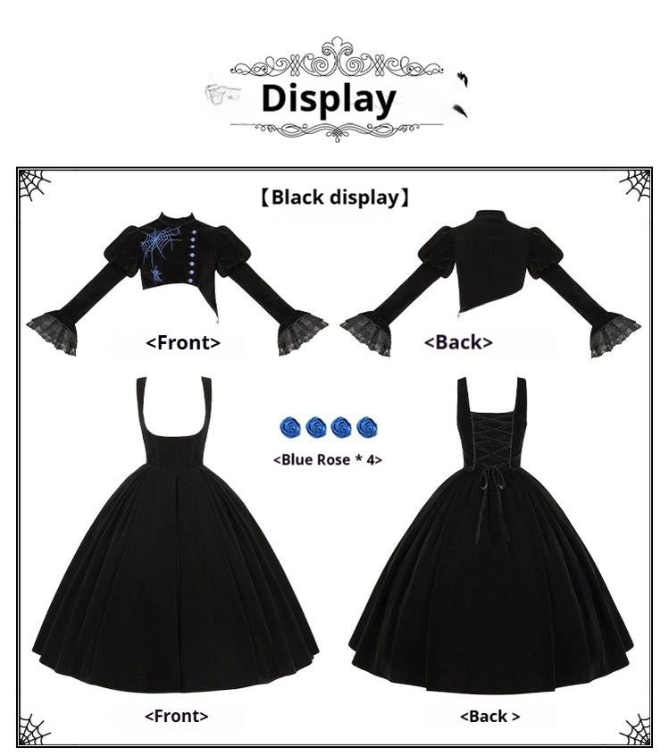With PUJI - Enigmatic Night Poem - Halloween Gothic Lolita Fishbone Bustier Dress Embroidered Coat