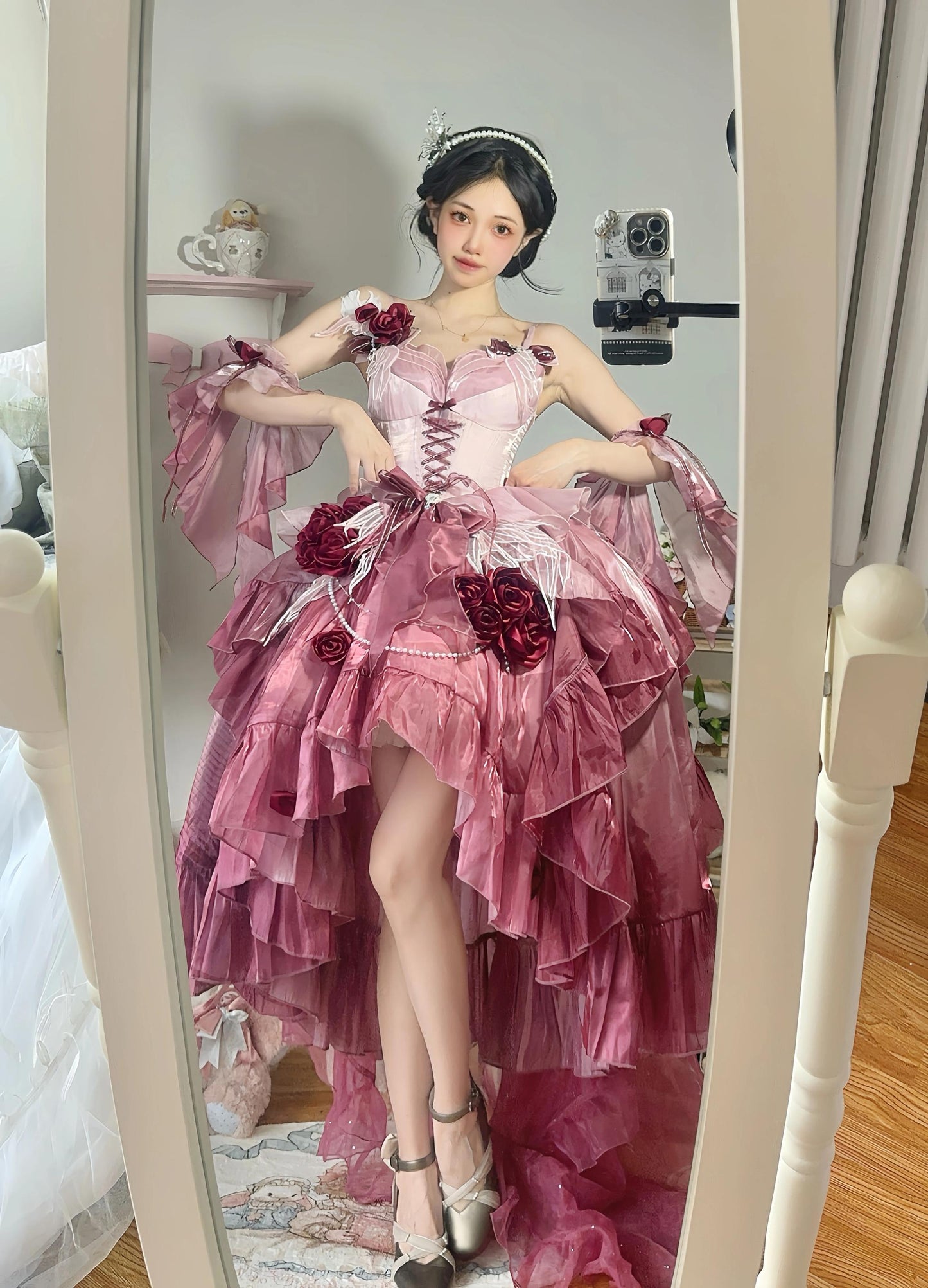 Meowing and Fruity - Swan Wonderland - Fairy Lolita JSK with High-Low Hem