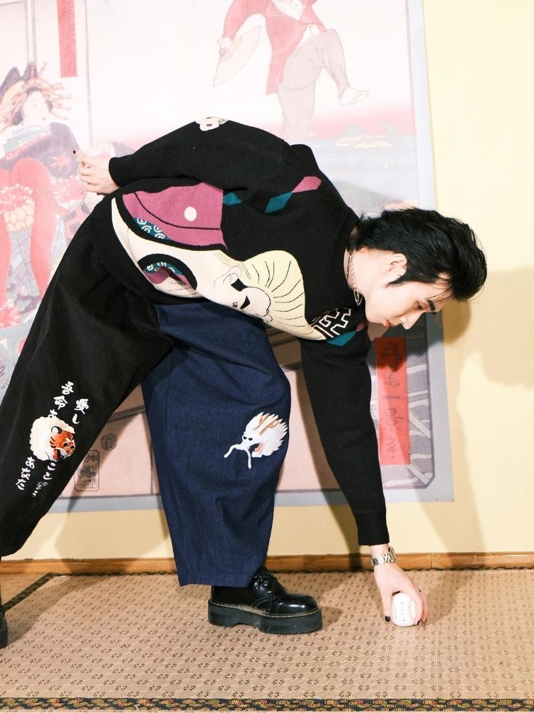 Two-color stitching wide-leg pants【s0000003617】