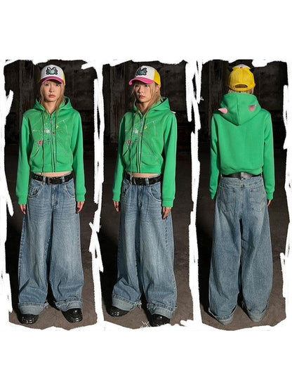 Crackle Print Pointed Short Sweatshirt Jacket【s0000004815】