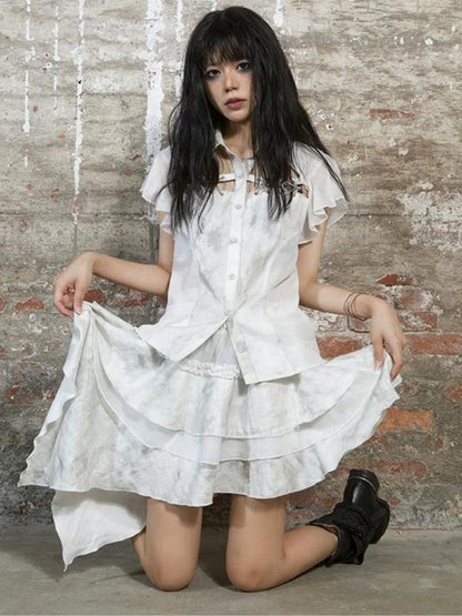 Stitching short-sleeved shirt【s0000003211】