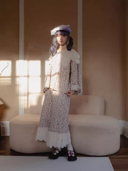 Peplum Printed Embroidered Spliced Lace Wide Leg Pants【s0000007943】