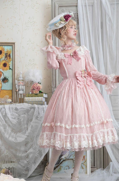 Miss Point - Dawn Girl - Reto Elegant lolita OP Dress Lace Long Sleeve