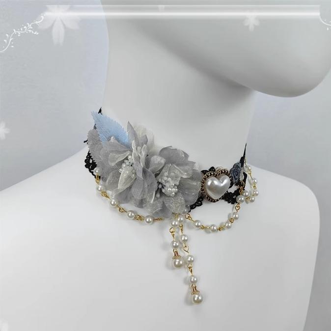 Cocoa Jam - Elegant Lolita Necklace Rose Gemstones and Pearl Necklace